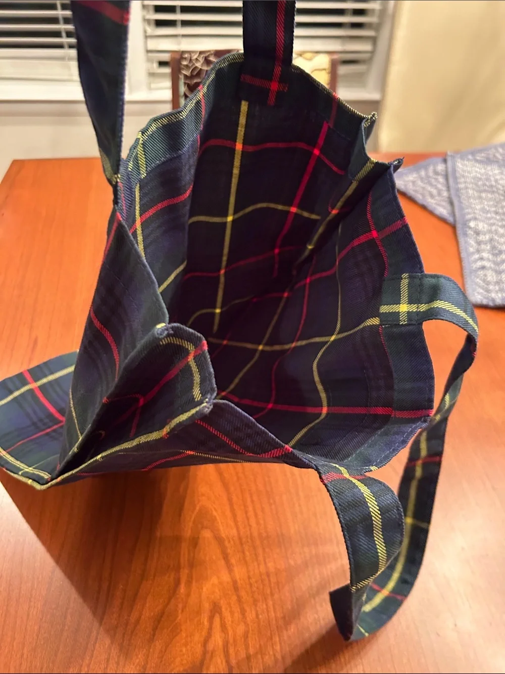 Jean Paul Gaultier Green/Navy Tartan Plaid Tote with Red and Yellow stripes